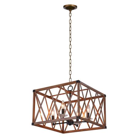 CWI LIGHTING 4 Light Chandelier With Wood Grain Brown Finish 1033P18-4-230